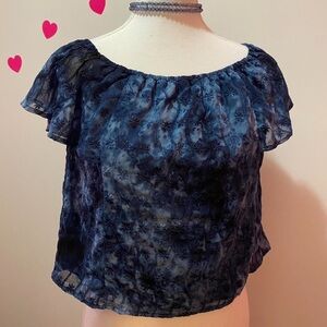 Y2K 00s Blue Tie Dye Off Shoulder Blouse